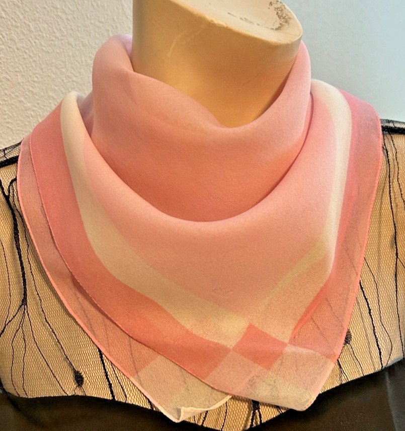Vintage 19 x 20 In. Light and Dark Pink Geometric Polyester Scarf -VS-111