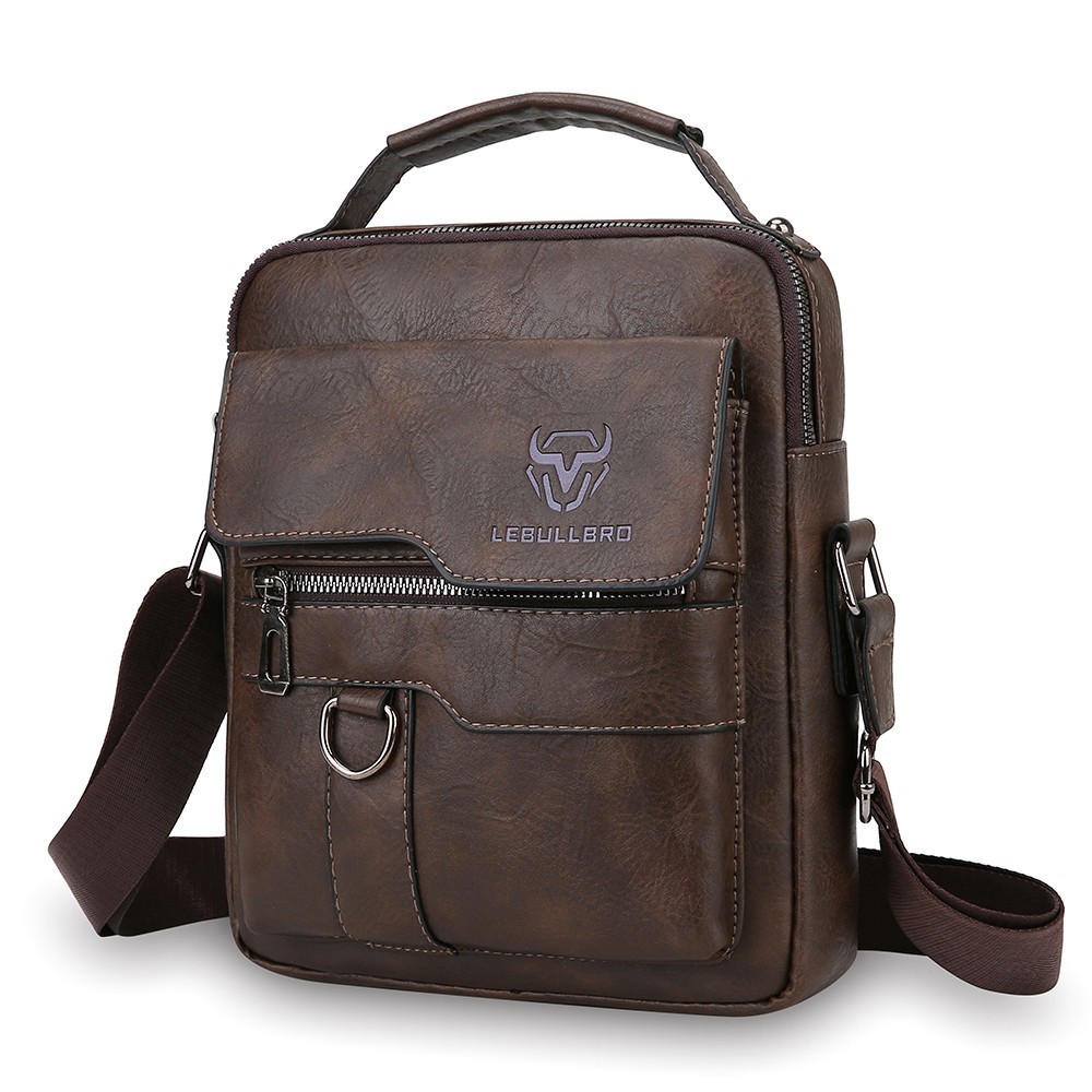 Men’s Shoulder Messenger Bag Business PU Leather 8″ Handbag Outdoor Sport Bag