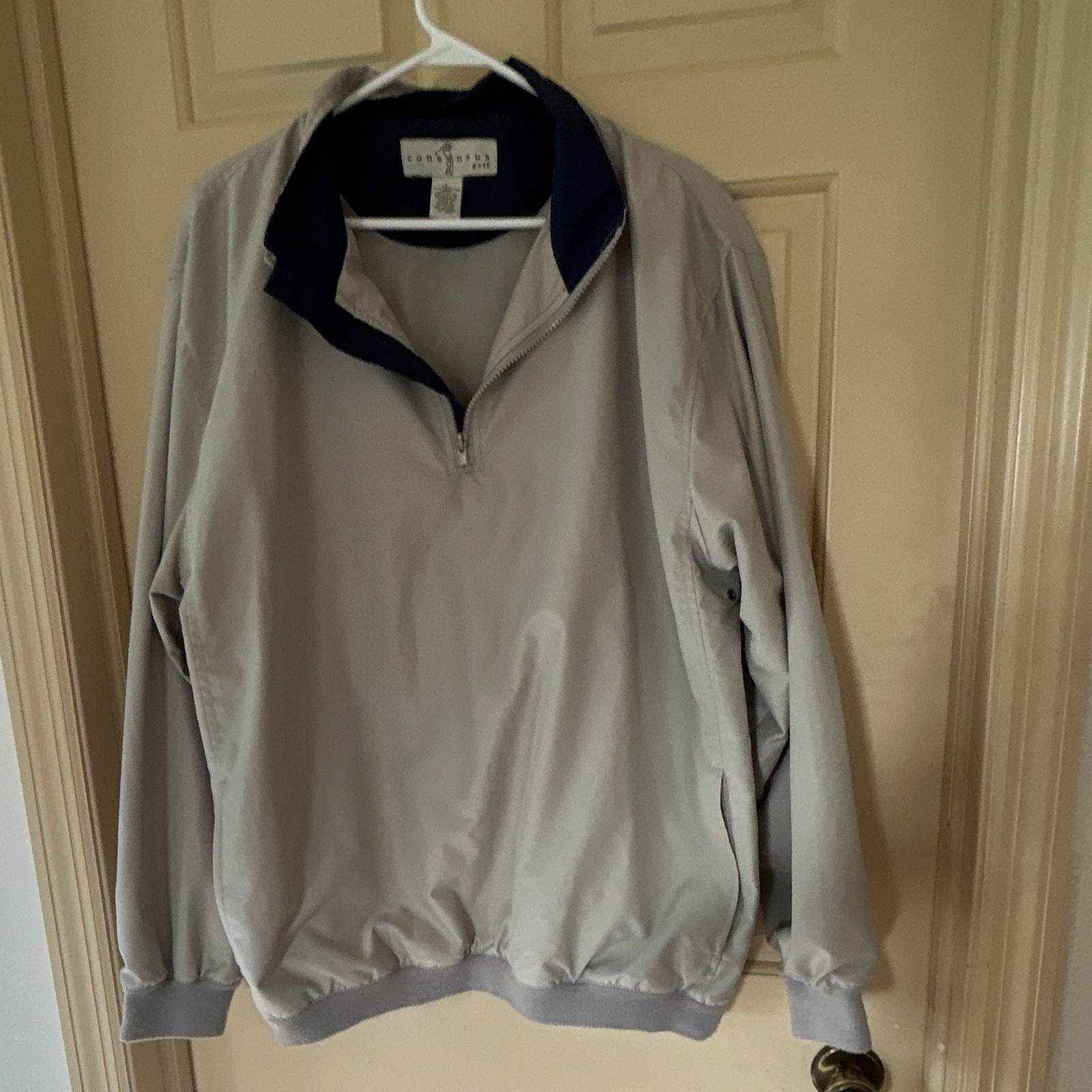 Consensus Golf Men’s L Beige /Navy Lightweight Woven Half-Zip Windbreaker Jacket
