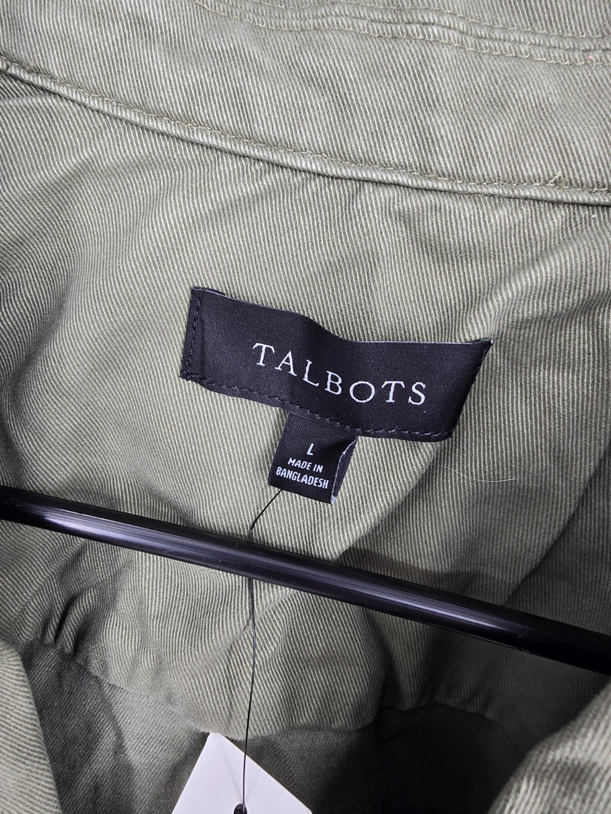 Talbots Jacket Womens Large Olive Green Safari Military Gold Button Up NWT