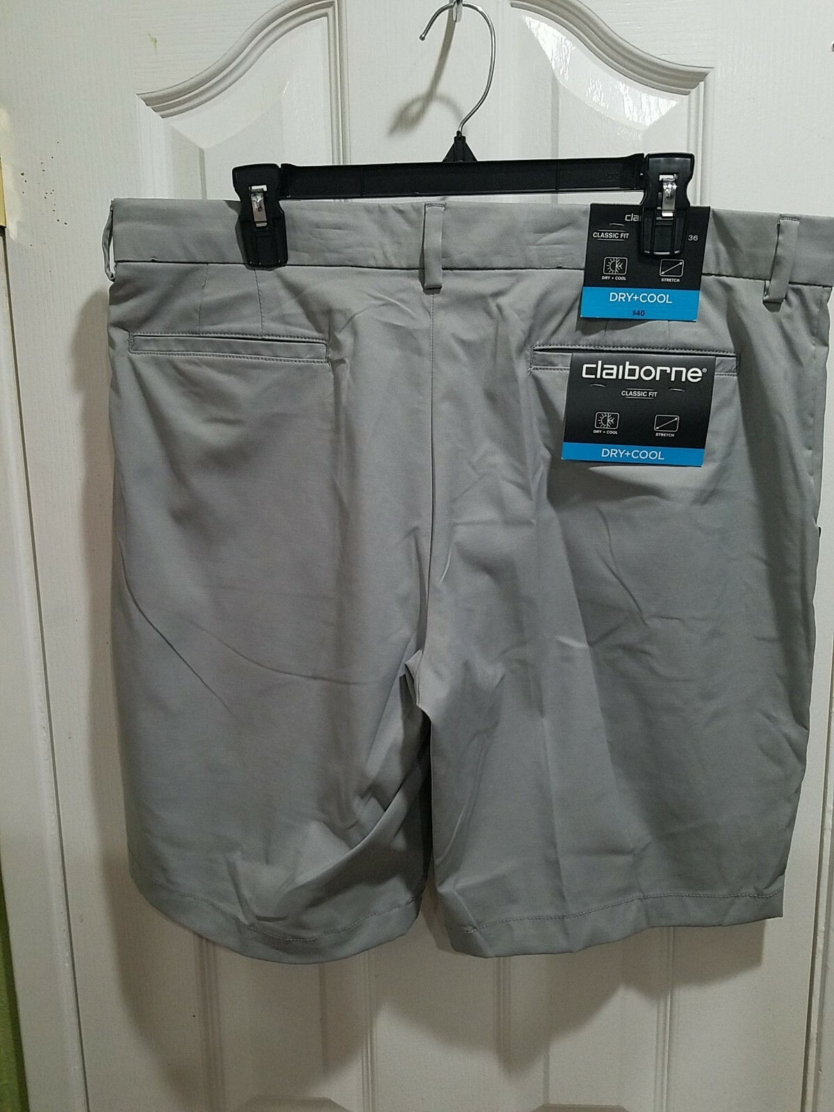Claiborne Men’s Classic Fit Dry Cool Stretch Tan/Gray Shorts flat 30 32 34 36 38