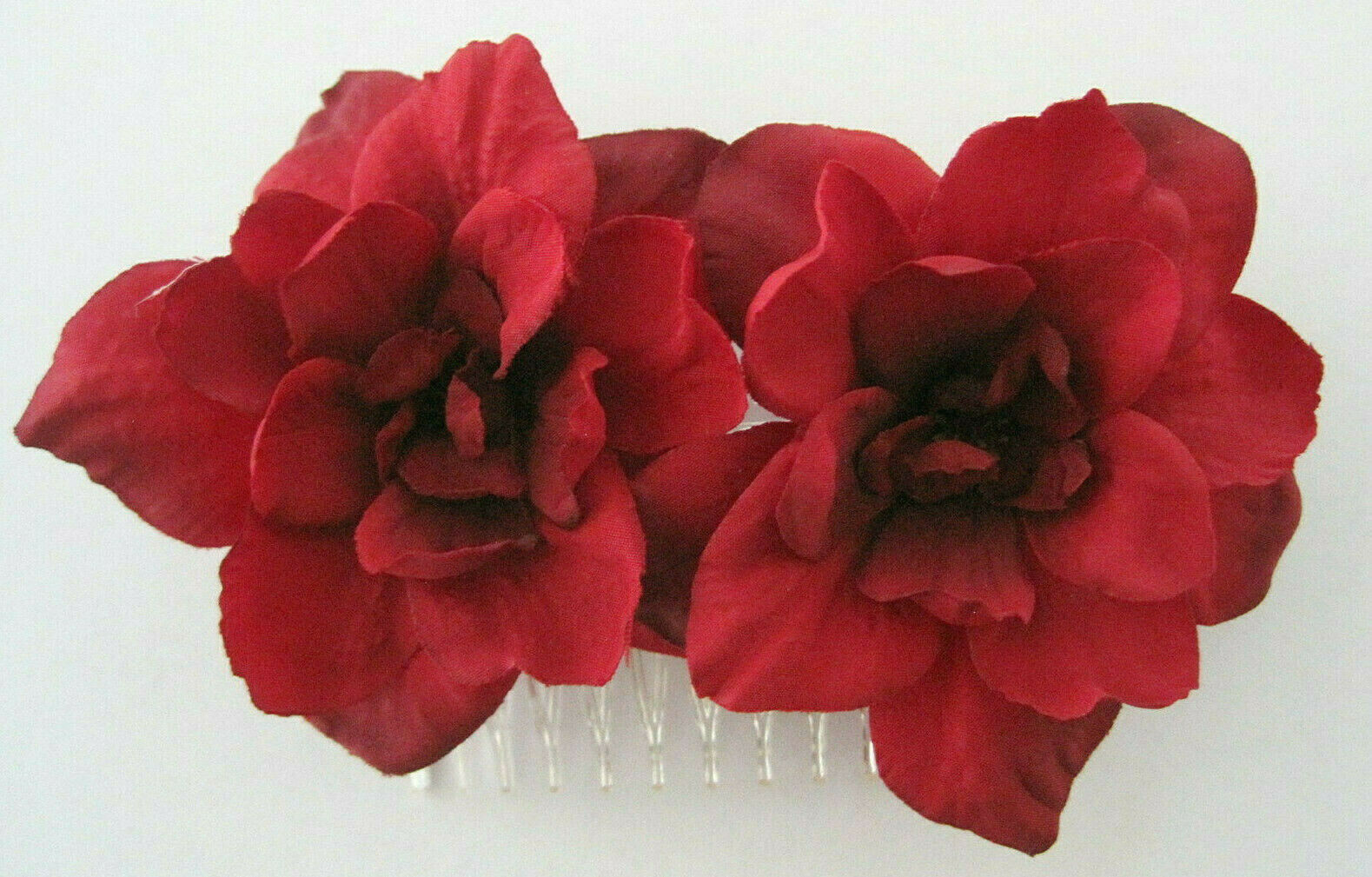 Double Deep Red Apple Blossom Silk Flower Hair Comb,Bridal,Pin Up
