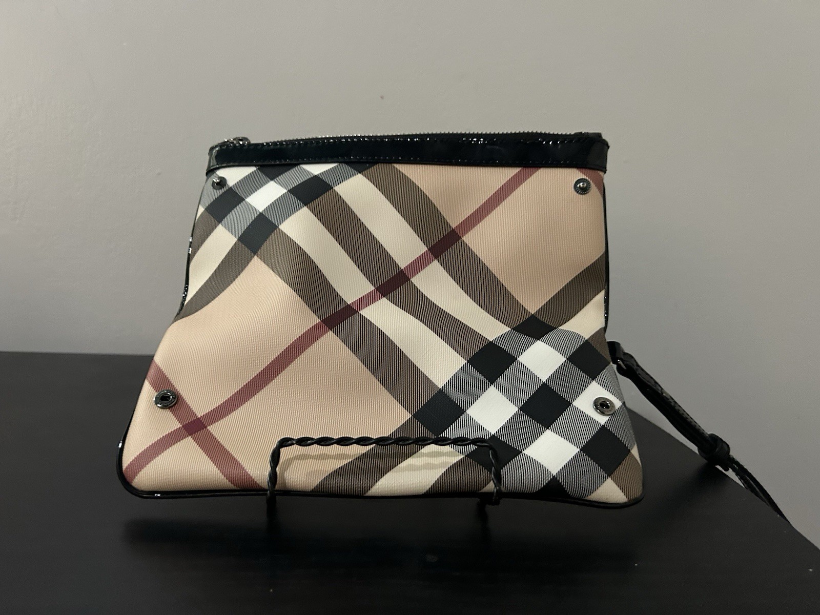 Burberry Beige Check Zip Wristlet Clutch Pouch w/ Original Dust Bag