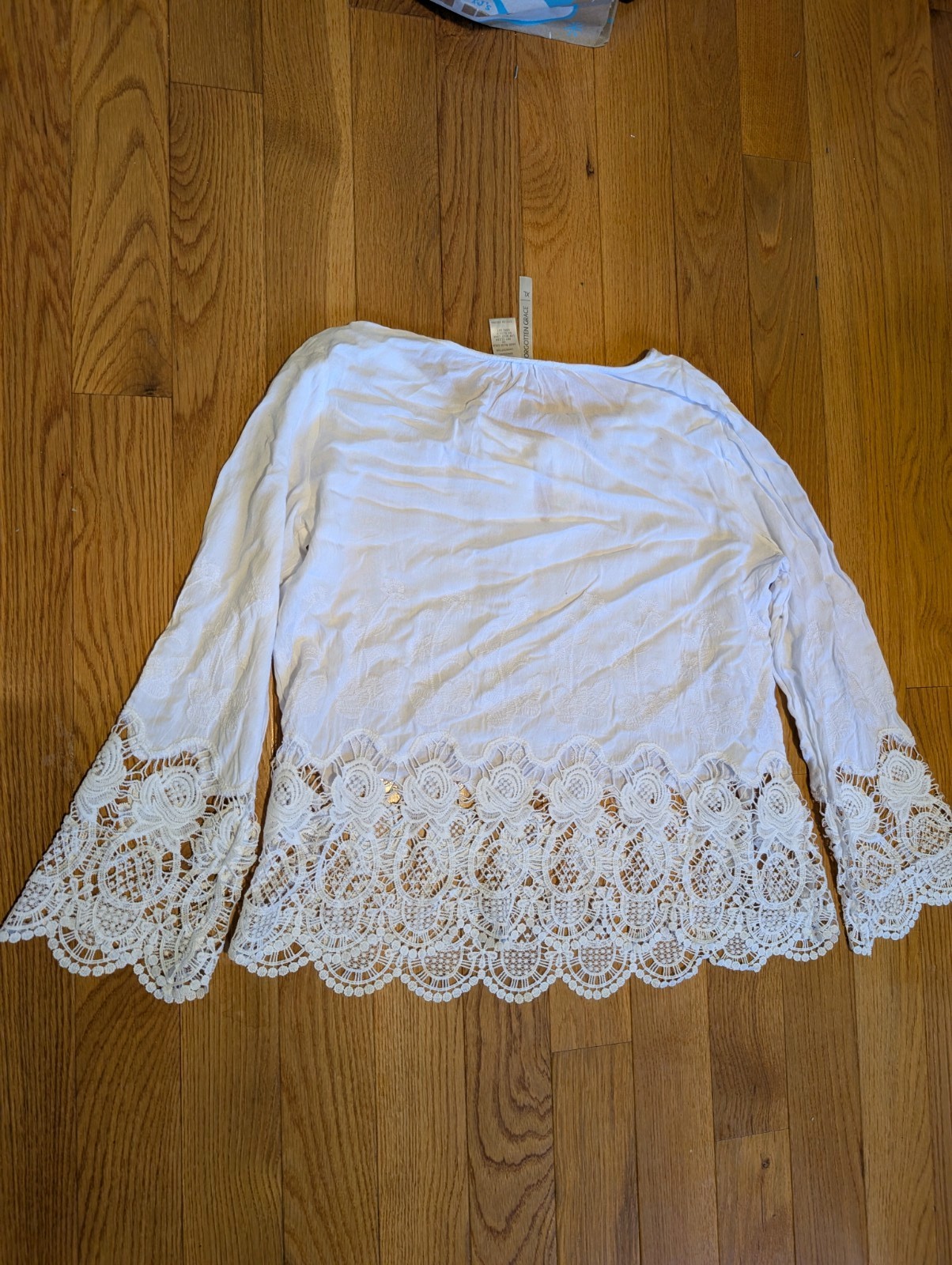 Forgotten Grace XL Women’s White Top With Lace Details and Cutouts