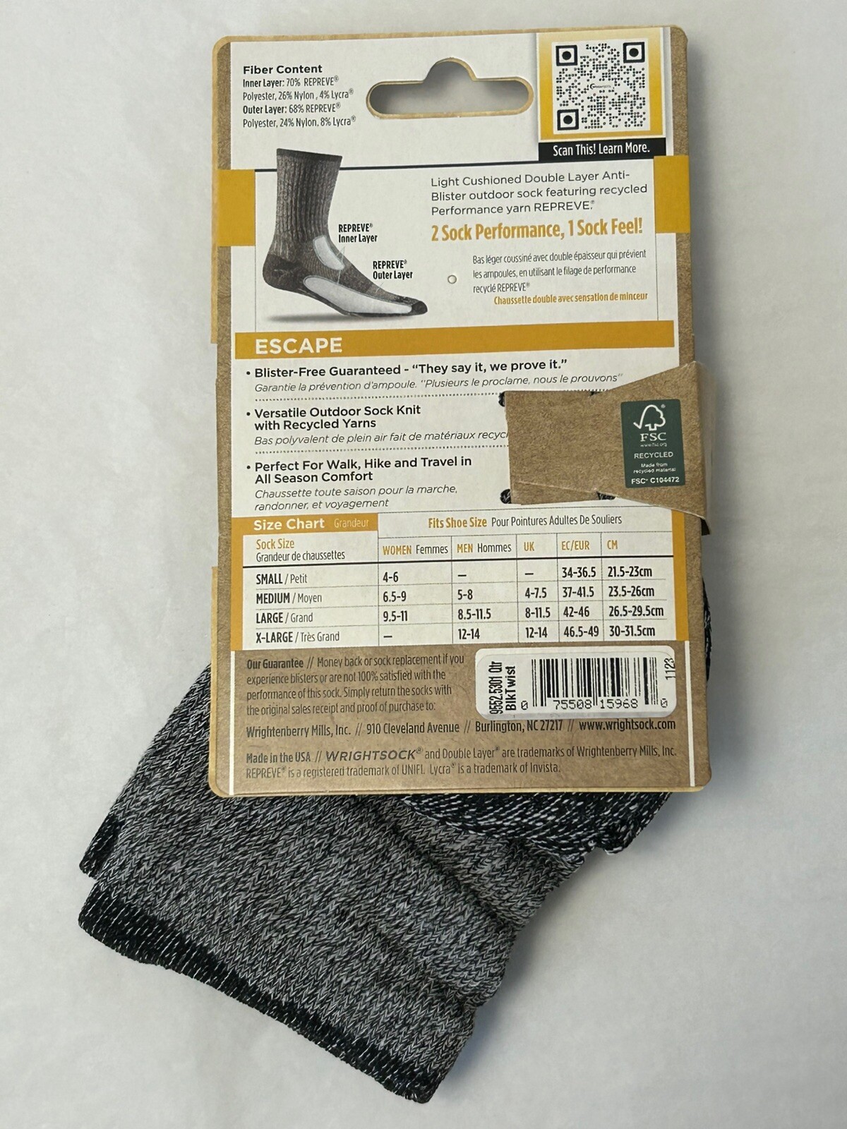 New Wrightsock Double Layer Quarter Escape 2-PAIR MEDIUM Men 5-8 Women 6.5-9 (W2