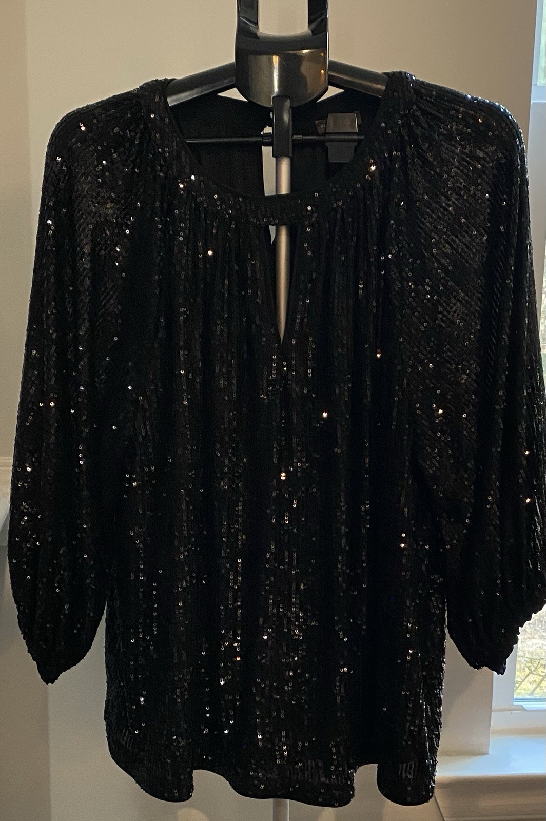 Vince Camuto 3X Sequin Dressy Top~Black~3/4 Sleeves