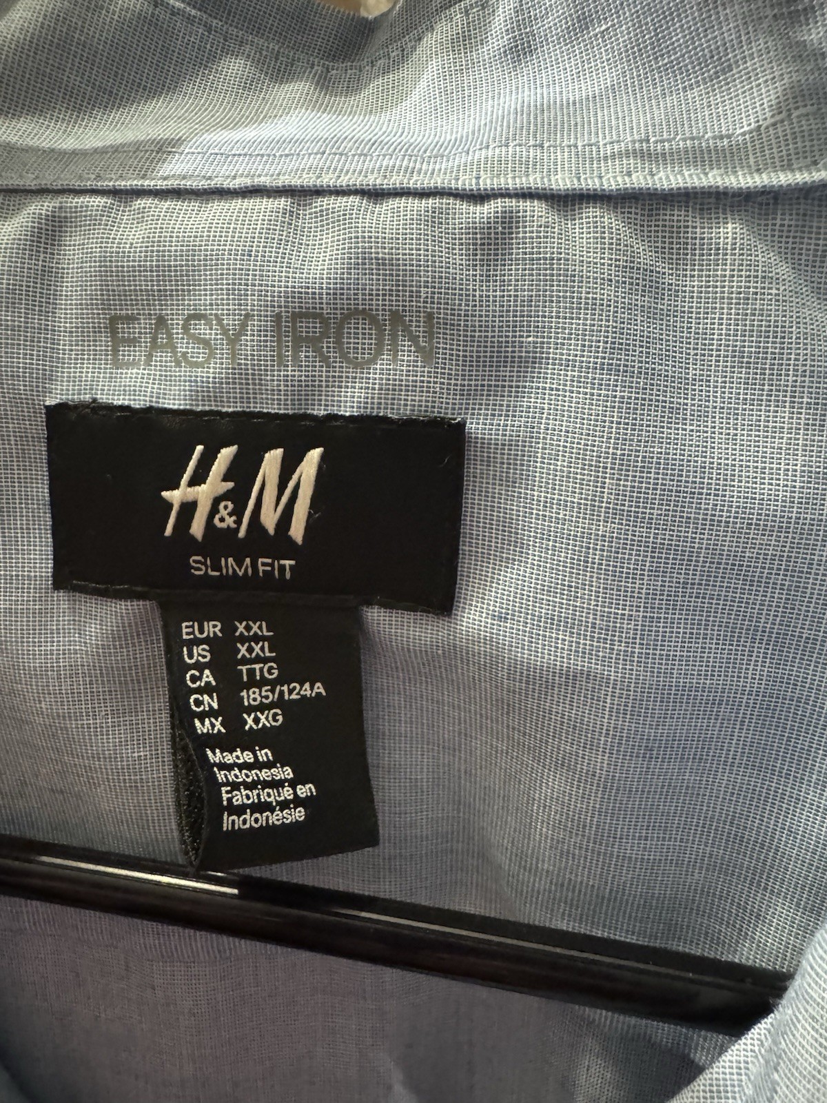 H&M Womens Slim Fit Easy Care Blue Solid Long Sleeve Collared Dress Shirt XXL