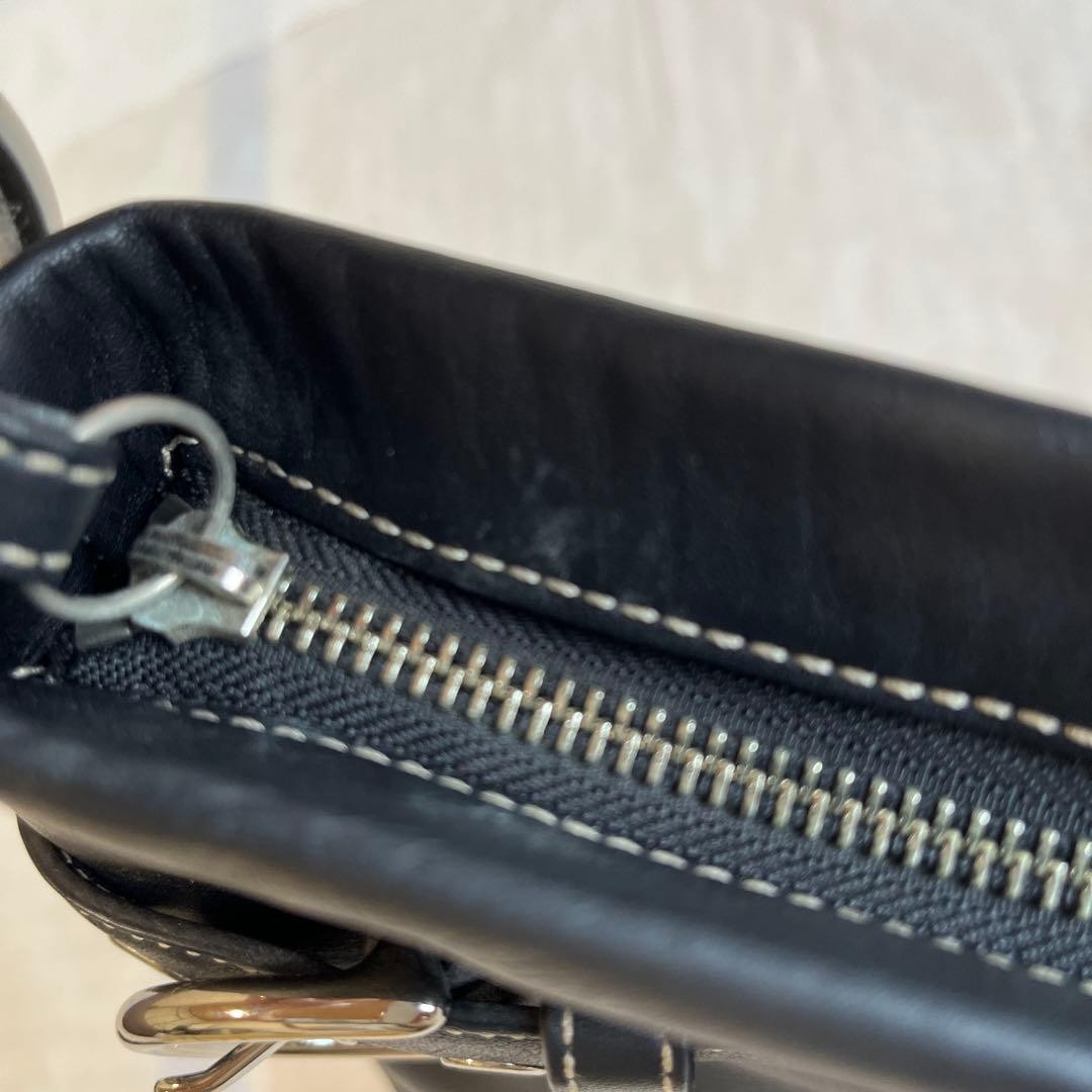 Coach Black Leather Shoulder Bag 10.6 inch Damaged Metal Zippers