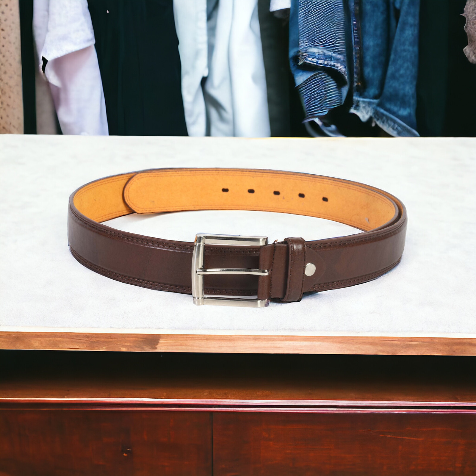 Men’s Top Grain Leather Belts for Men Genuine Solid Belt Workmen 1.5inch Width