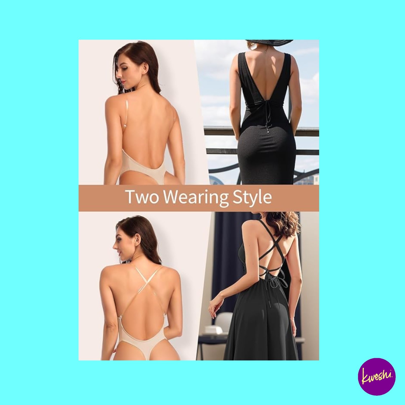 SHAPERIN Women’s Backless Deep V Neck Shapewear Bodysuit, Nude, UK S | EU S