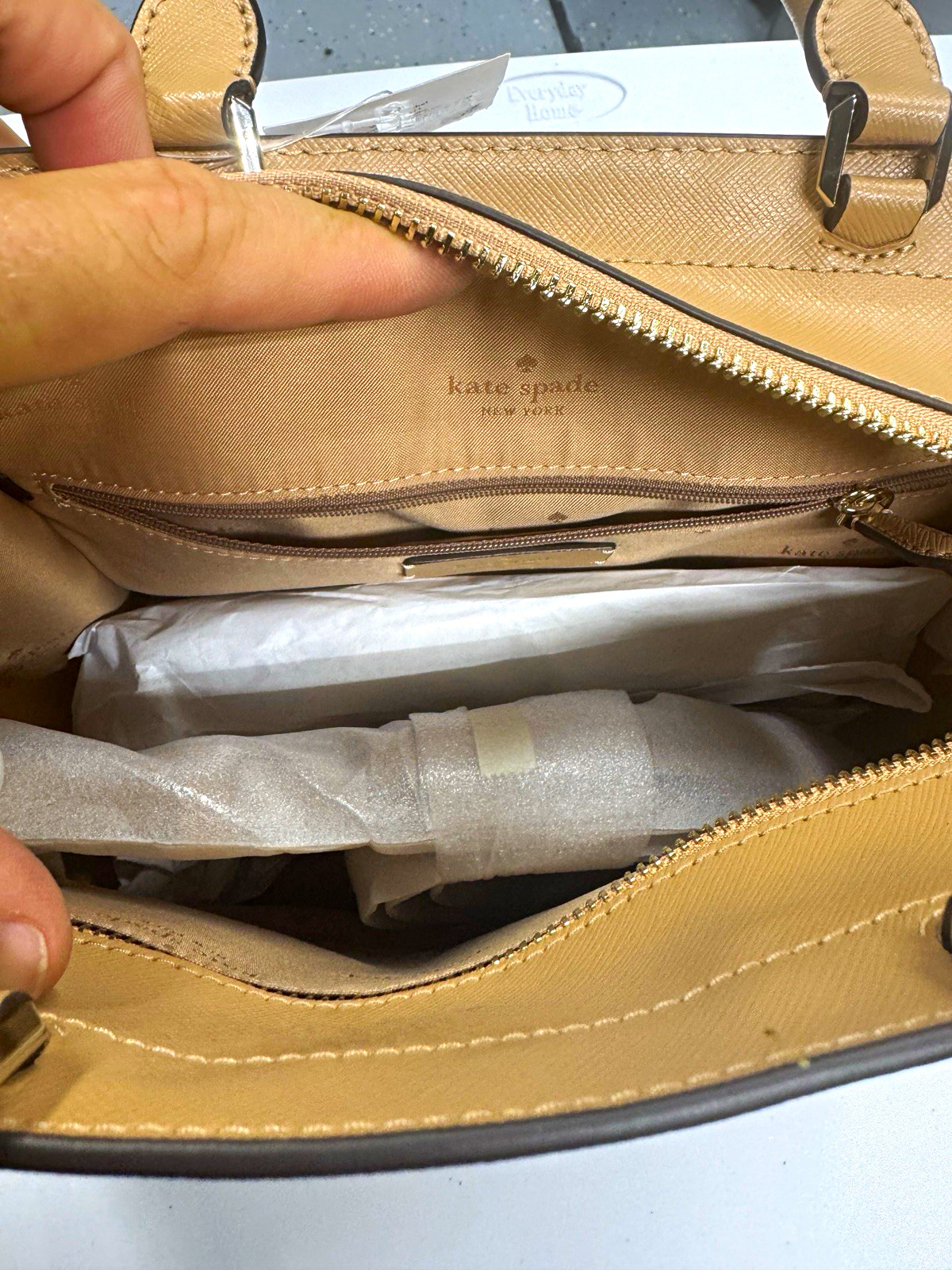 Kate Spade New York Staci Medium Beige Satchel Zip Top Handle Detachable Strap