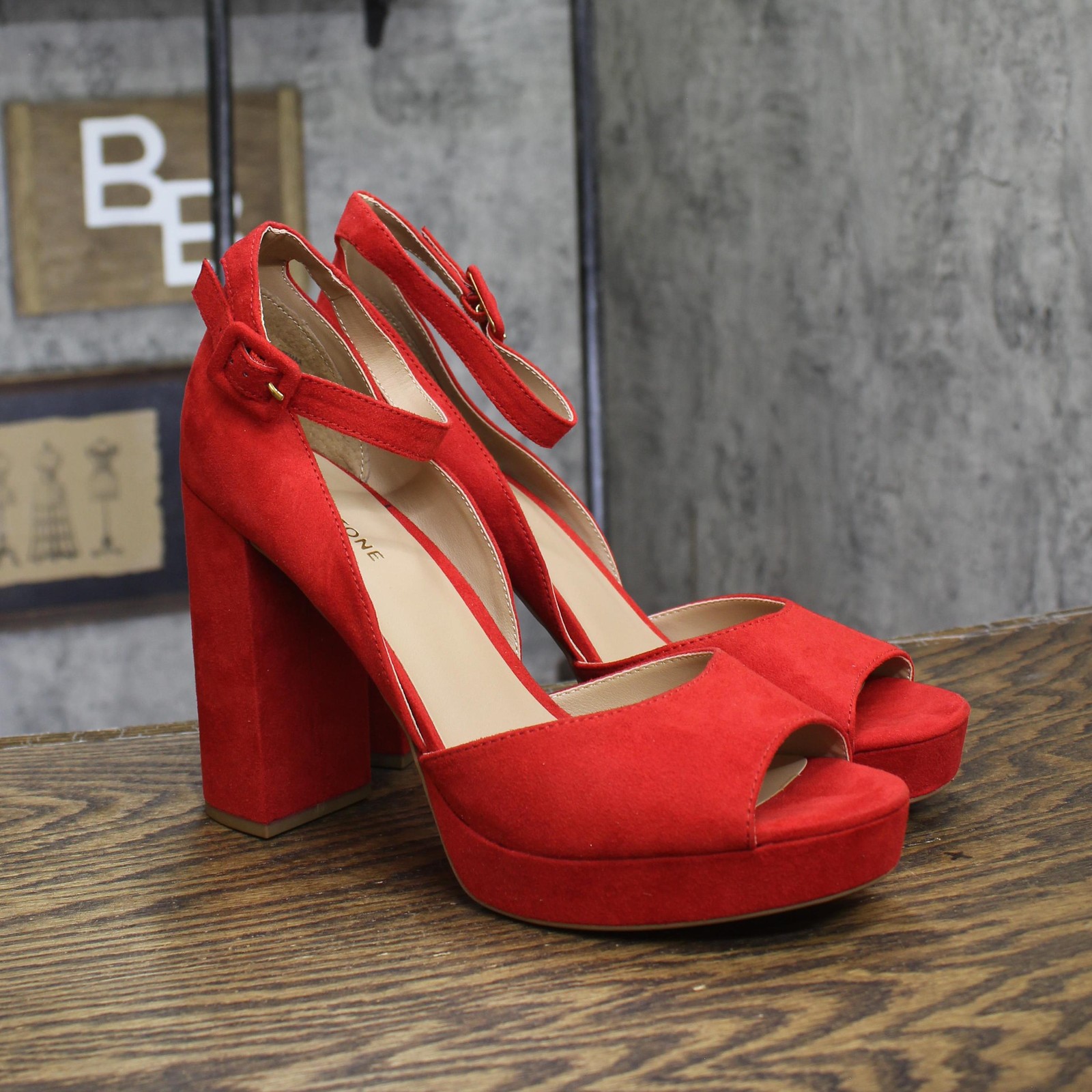 sun + Stone Womens Reemaa Platform Sandals Open Toe Micro Suede Red 12M