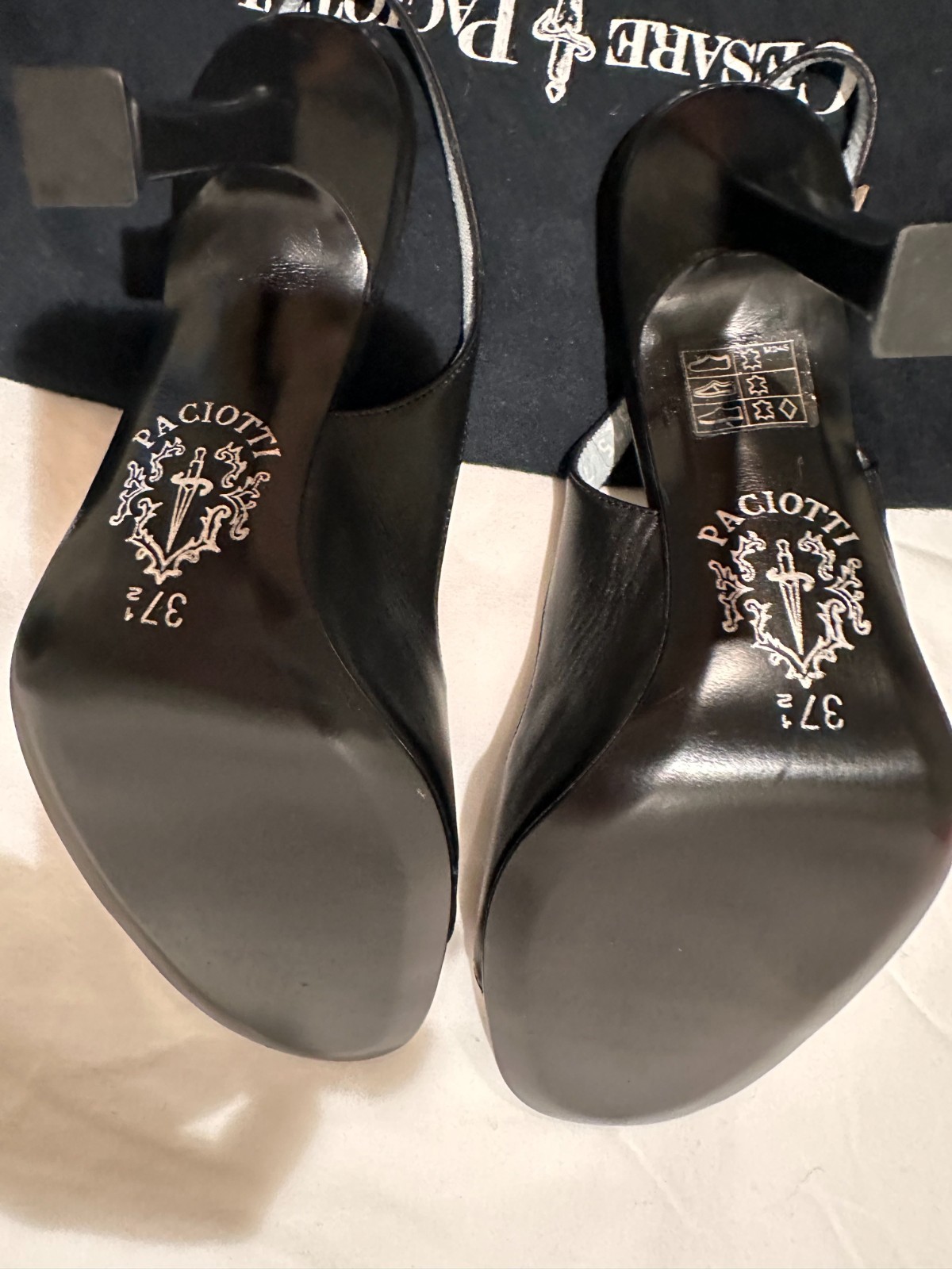 Cesare Paciotti Black Leather Slingback Heels – Iconic Light Blue Insole