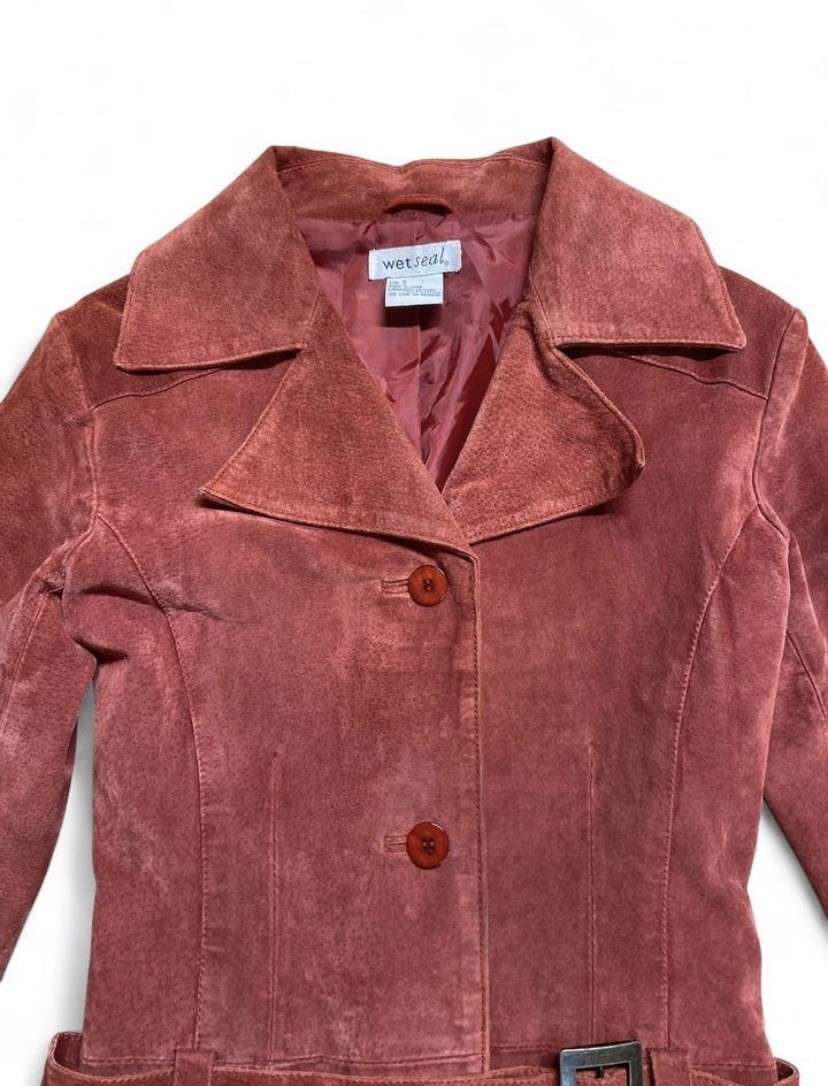 Vintage Wet Seal Red Suede Jacket – Belt & Pocket Details – Size S