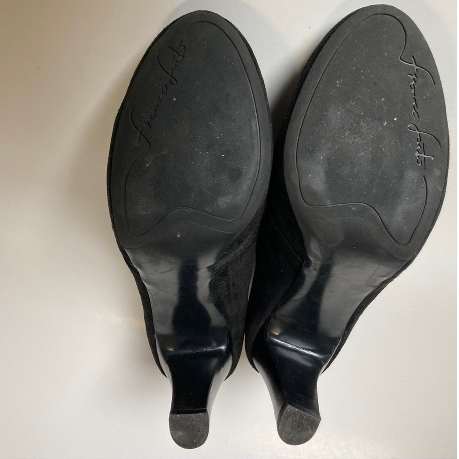 Franco Sarto A. WHO Black Suede Booties US 8.5 Low Ankle Chunky Heel The Artist