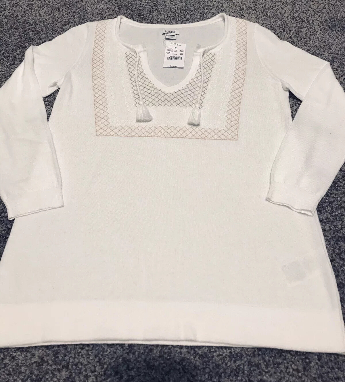 J.Crew Factory Ivory Embroidered V-Neck Sweater XXS NWT