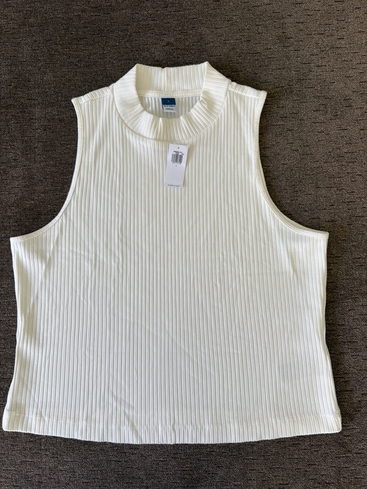 Old Navy Tank Top Womens Large White Ribbed Mock Neck Sleeveless Cropped Basic