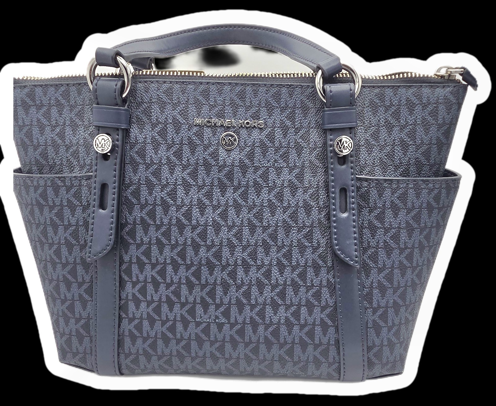 Michael Kors Blue Signature Coated Canvas and Leather Sullivan Satchel