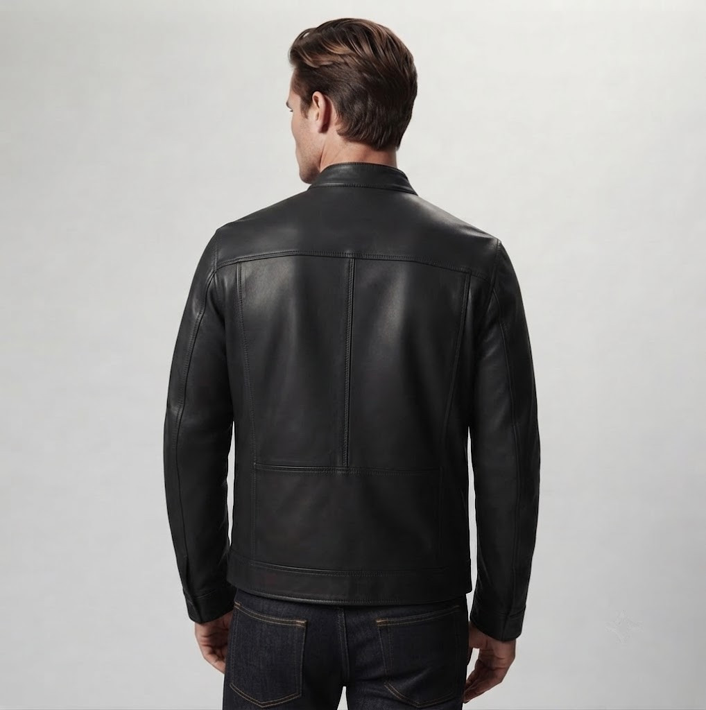 Men’s Black Leather Jacket Real or Faux Leather Cafe Racer Slim Fit Moto Style