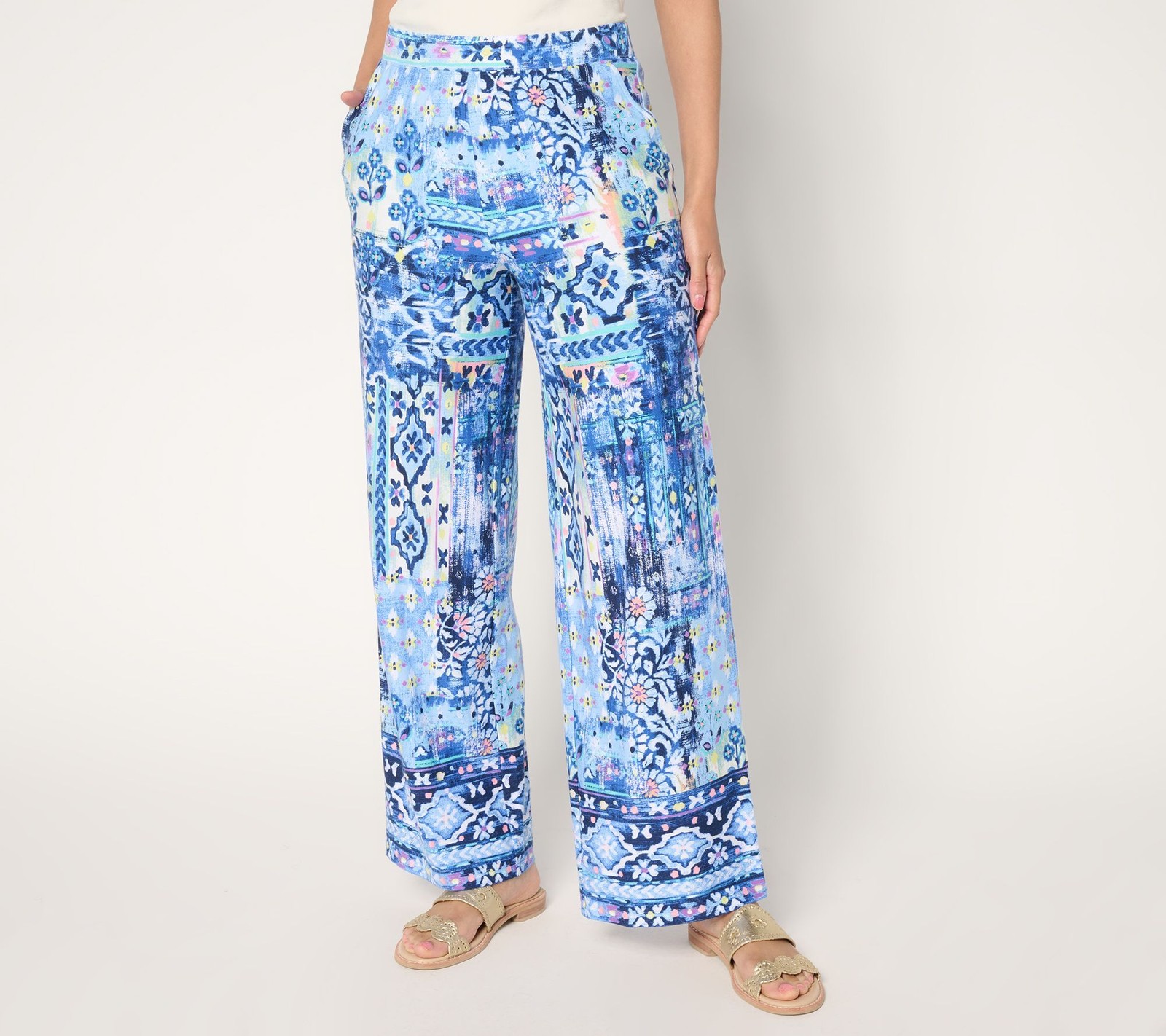 Gloria Vanderbilt Women’s Pants Sz L Denim & Co. Beach Multi-colored A678638