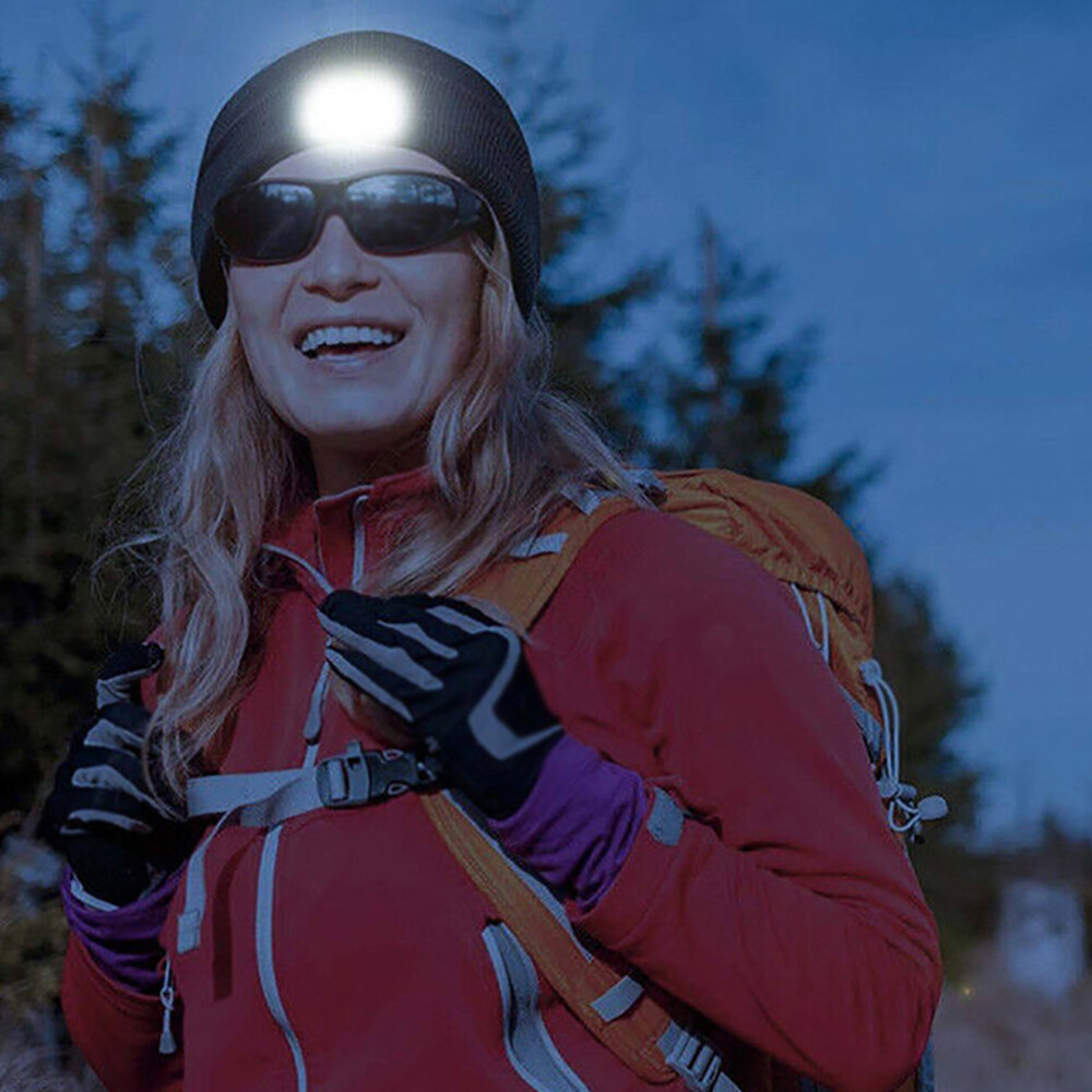 Unisex Rechargeable LED Beanie Hat Knit Winter Light Up Headlamp Cap USB Warm