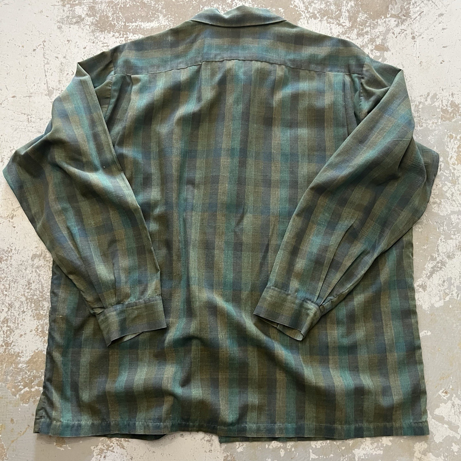 Vintage 50s Stradivari Loop Collar Shirt Medium L 33 Rockabilly Shadow Plaid Vtg