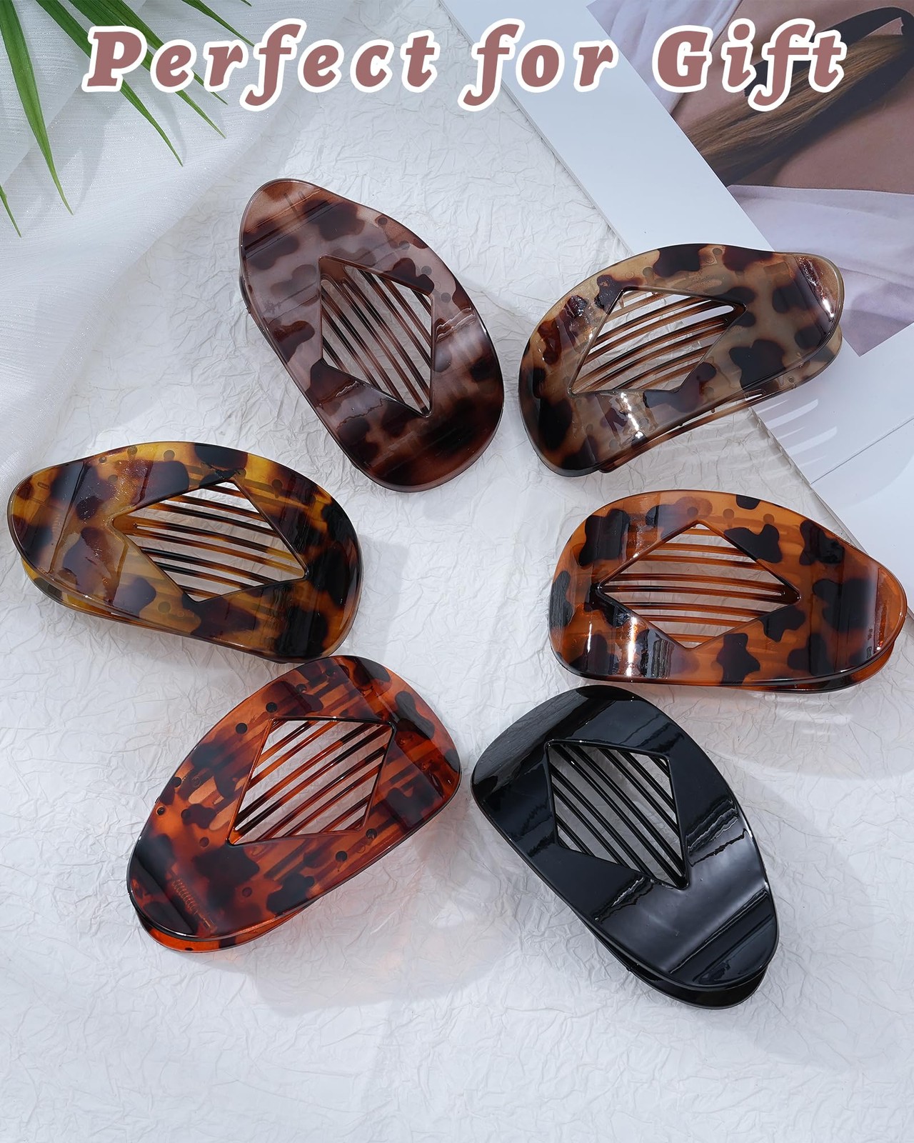 6 Pcs Flat Hair Claw 1 Count (Pack of 6), Glossy Leopard Print