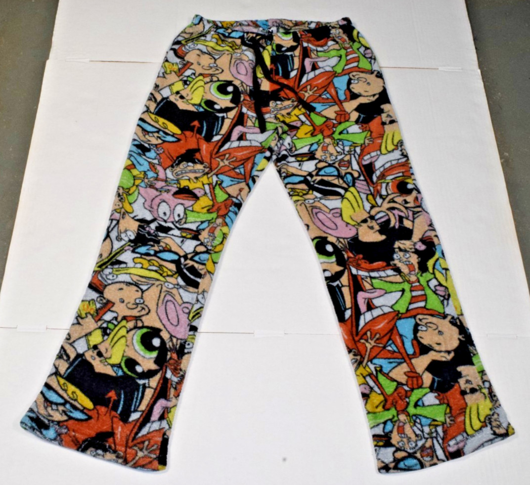 Vintage Cartoon Network Fleece Lounge Pants Size M Y2K Allover Character Mashup