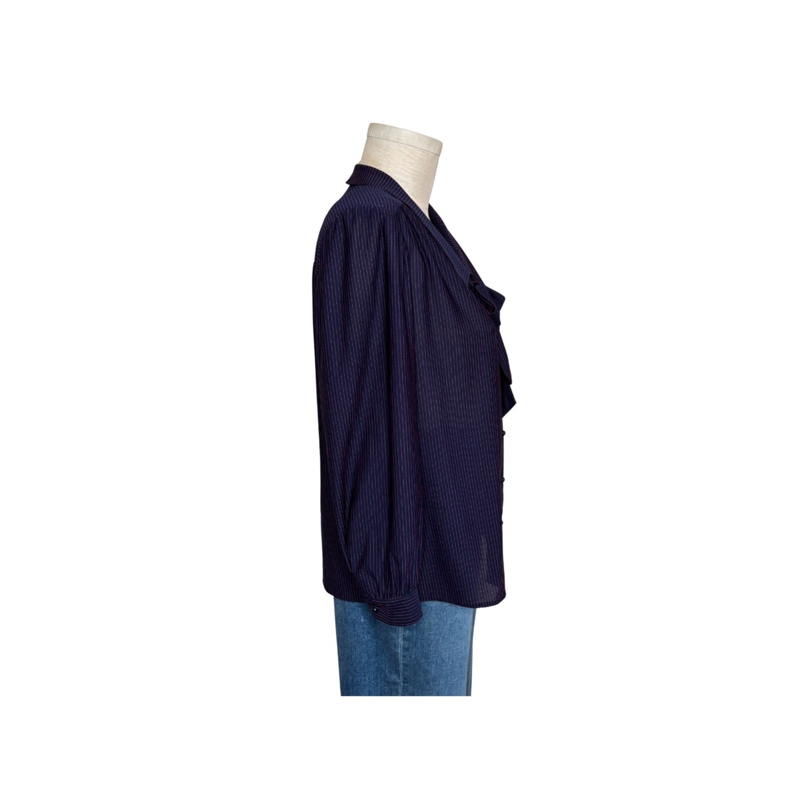 Vintage 80s TopNotch brand blouse, Deep navy and red pinstripe L