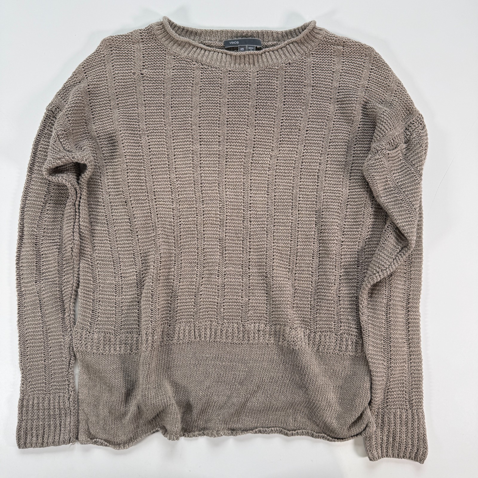 VINCE Loose 100% Linen Drop Sleeve Pullover Knit Sweater Womens XS Taupe