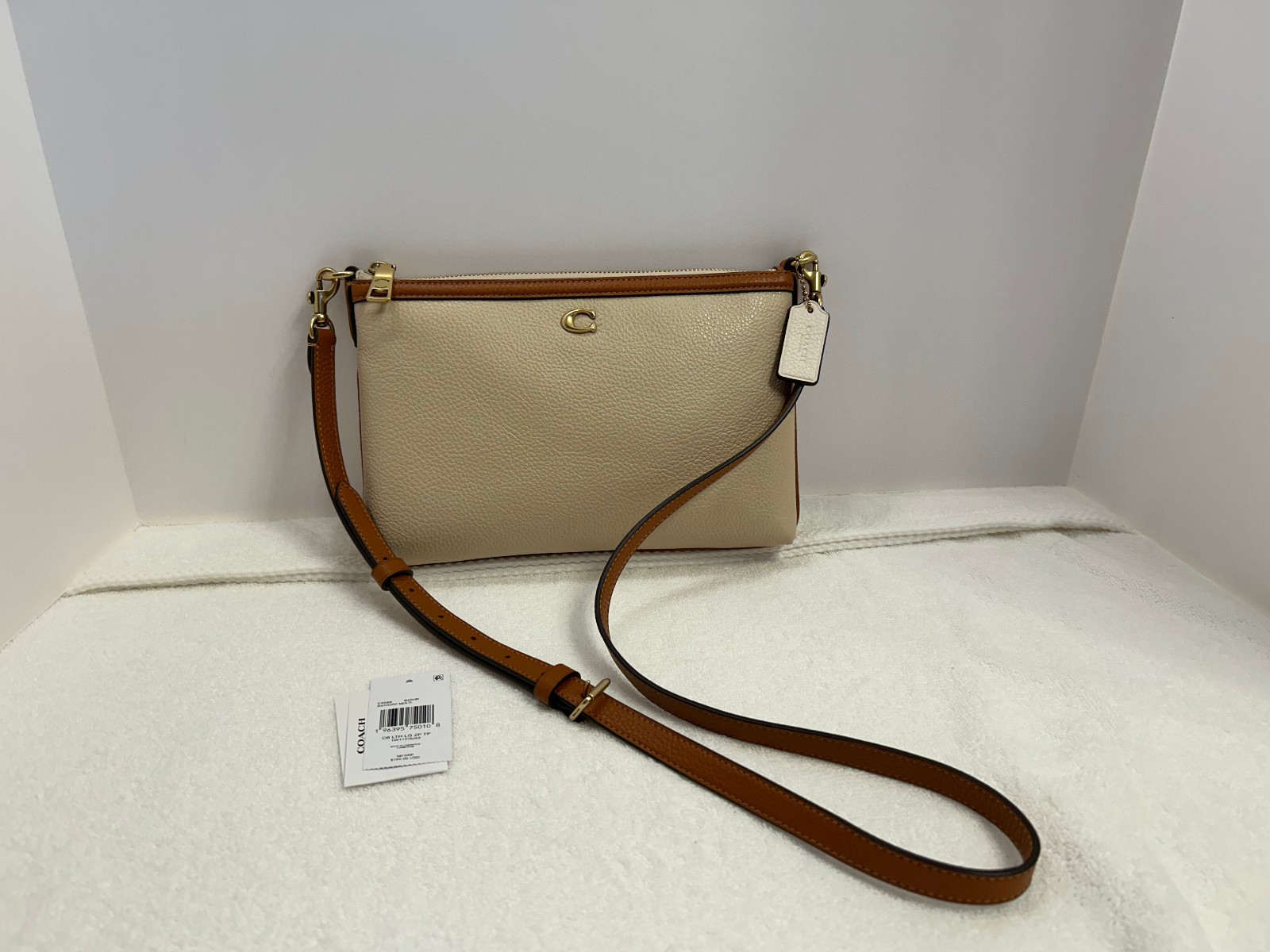 Coach Legacy Zip Top Crossbody in Colorblock Ivory Pebbled Leather (CAN89)