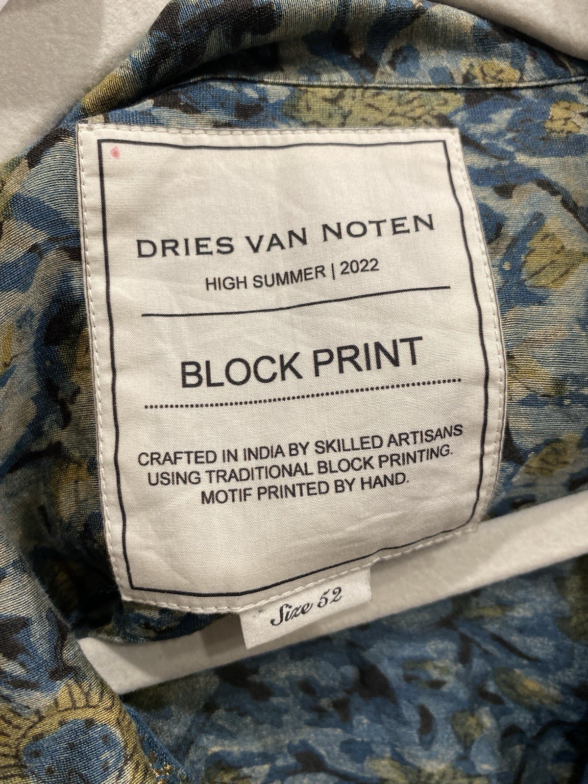 Dries Van Noten High Summer 2022 Block Print Shirt Size 52 Cotton Silk India