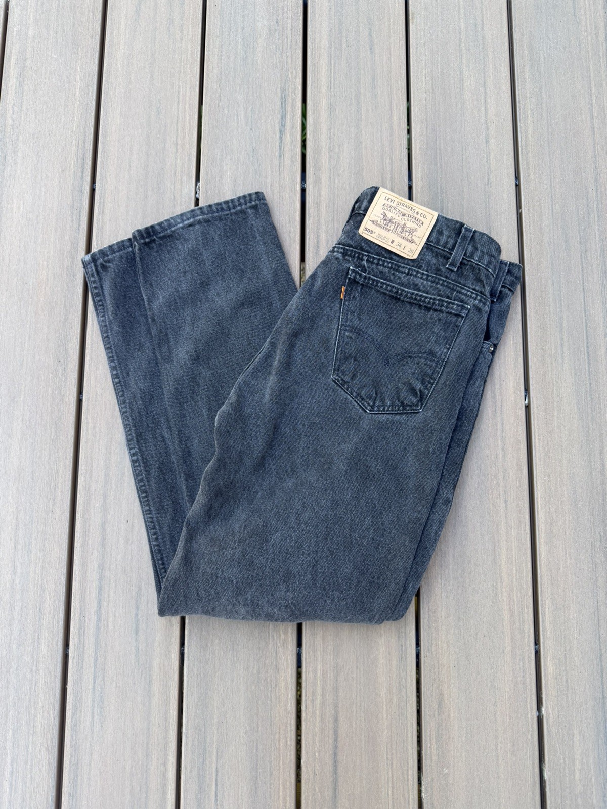 Vintage Orange Tab Levis 505 Jeans Mens 36×30 Black Straight Leg Denim Adult