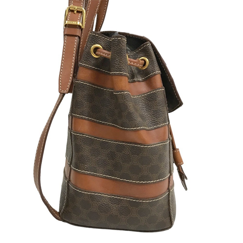 Auth Celine Backpack Macadam Striped Mini Brown Drawstring Women’s PVC Leather