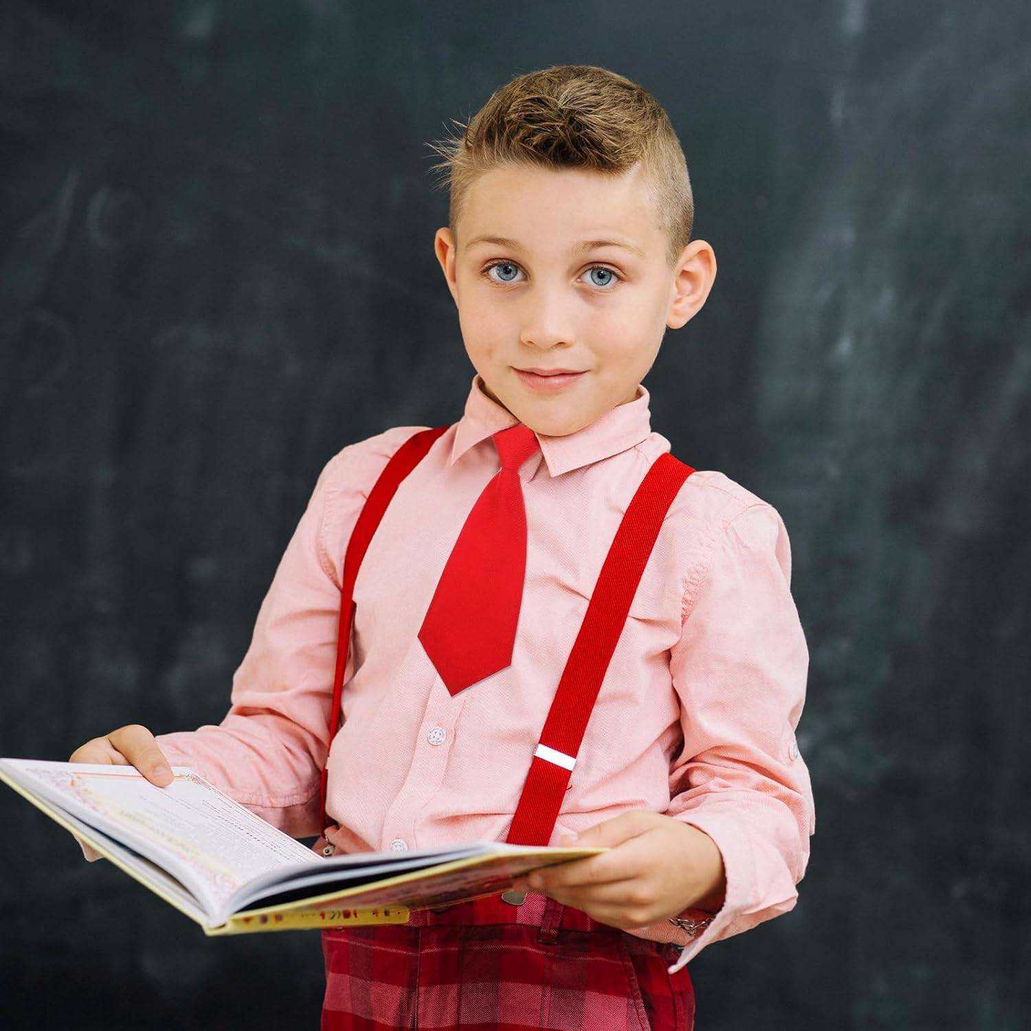 8.6in Boys Necktie, Pre-tied Adjustable Neck Strap Tie Clip on Necktie for Kids