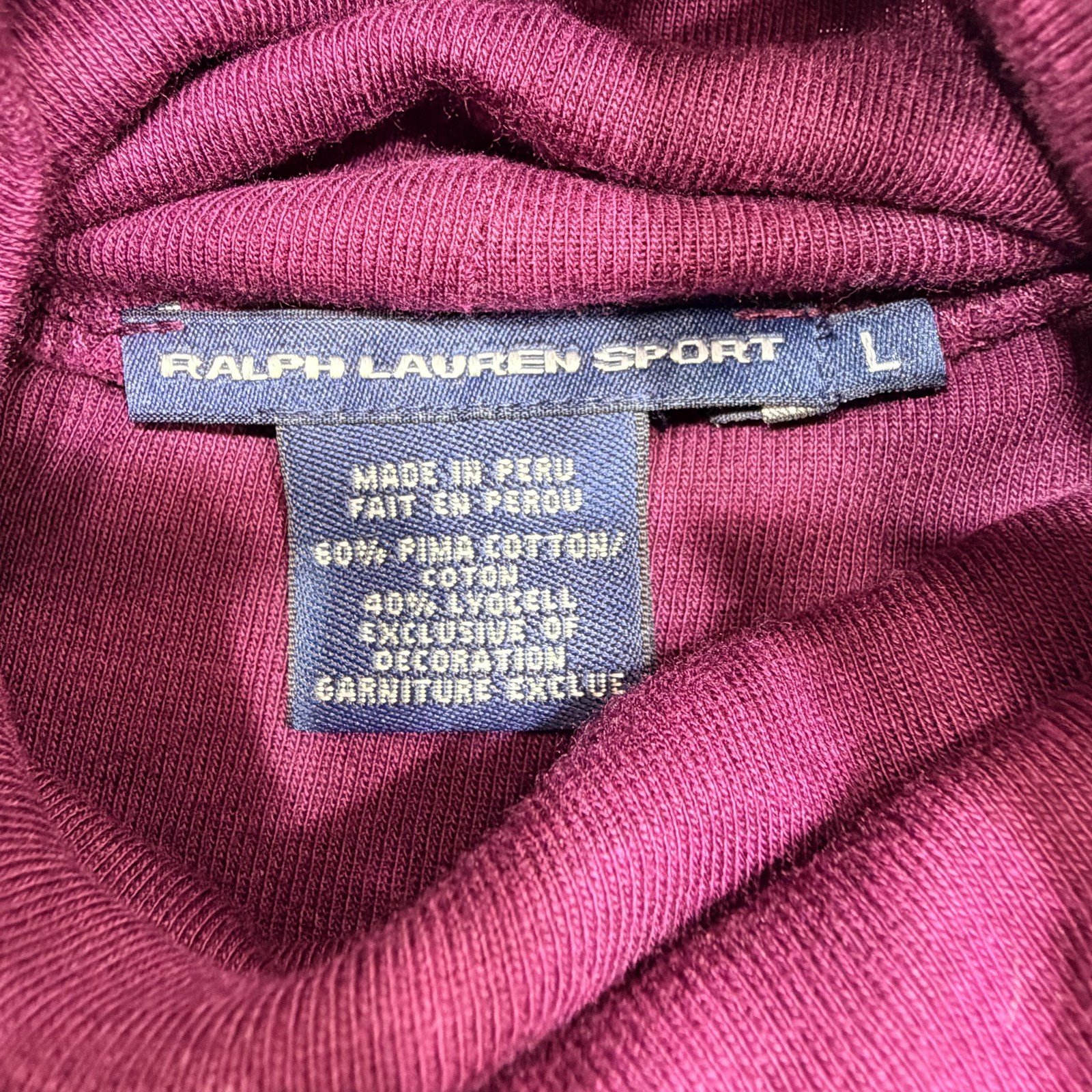 Ralph Lauren Sport Top Womens Large Magenta Turtleneck Long Sleeve Lightweight