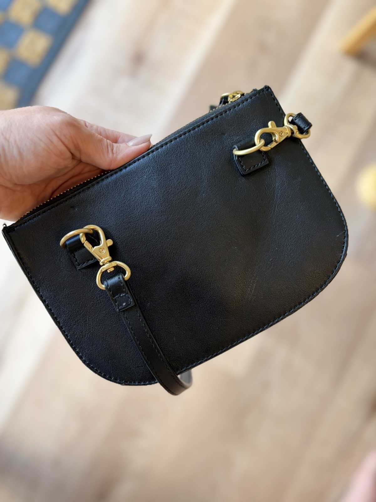 Lo & Sons The Waverley 2 Black Saffiano Leather Crossbody Belt Bag Gold Hardware