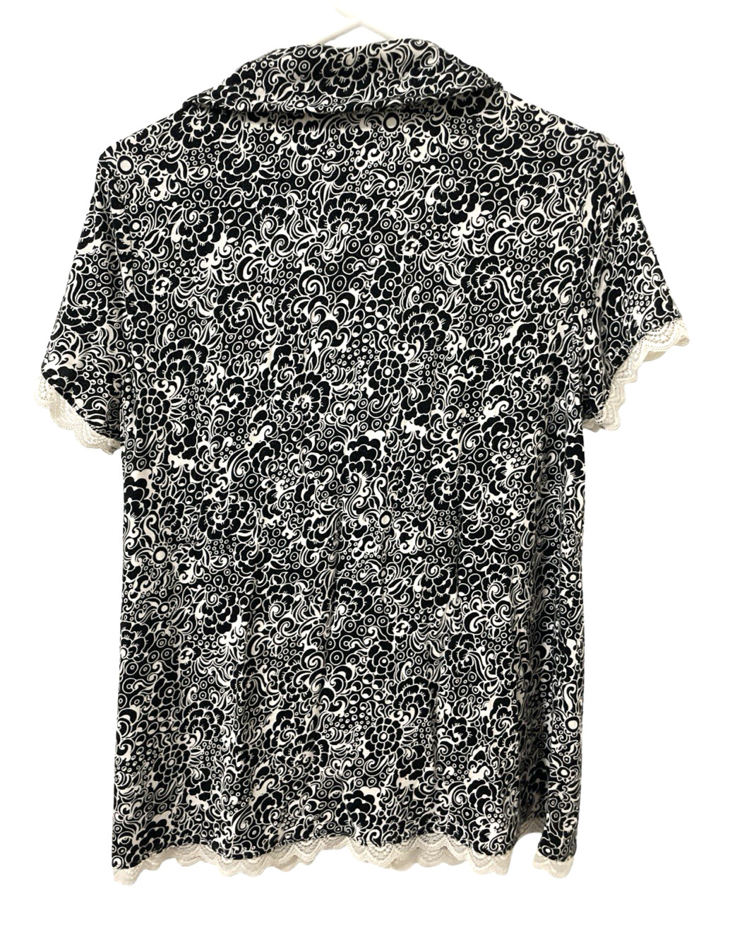 SOMA PJ Pajama Top Medium M Short Sleeve Button Up Shirt Black White Floral