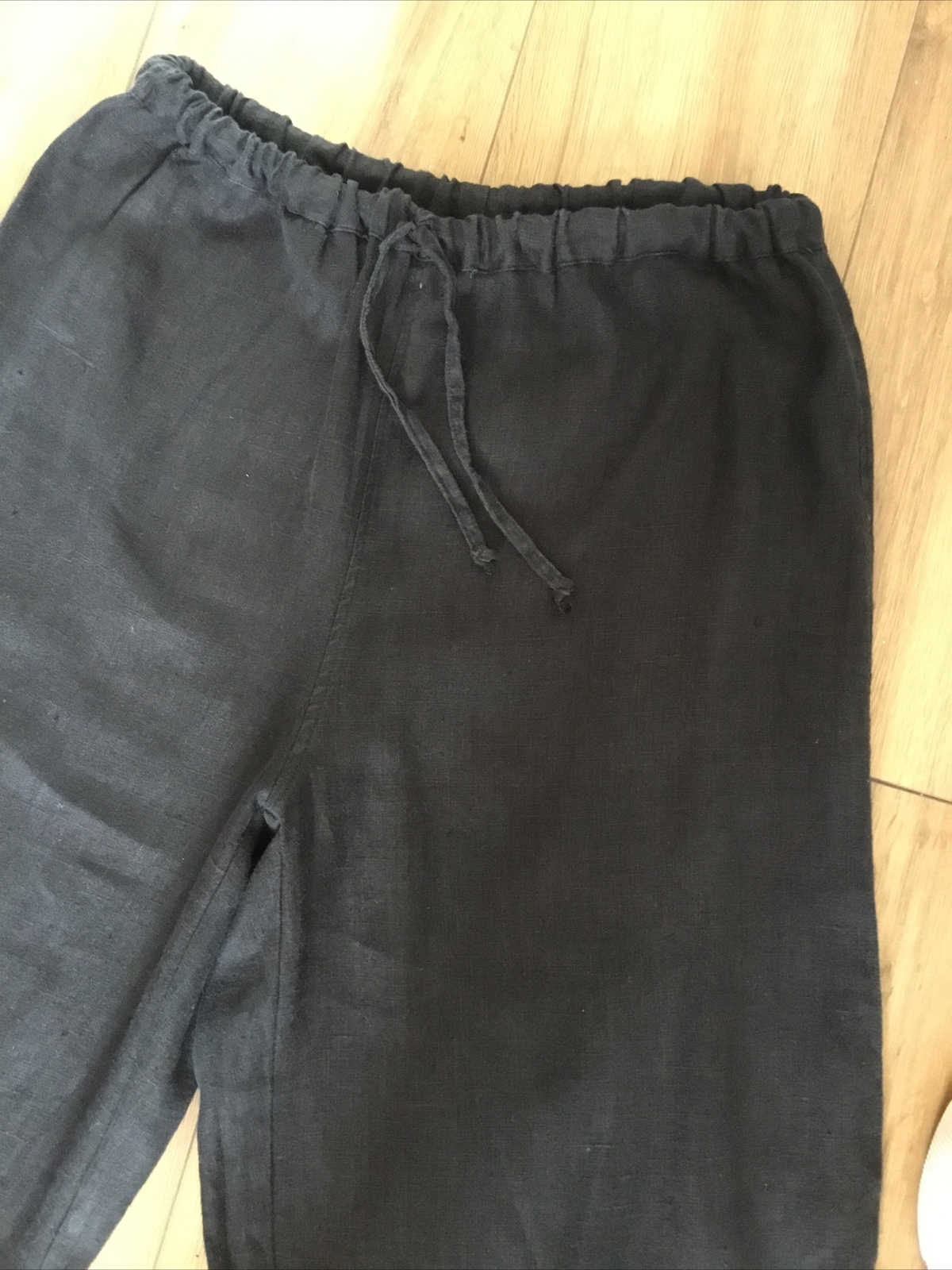 KASBAH Sz/2/M Black linen cropped wide leg trousers