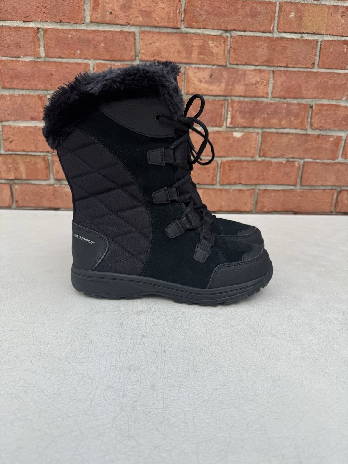Columbia Ice Maiden II Women Size 7 Black Waterproof Winter Snow Boots Fur Trim