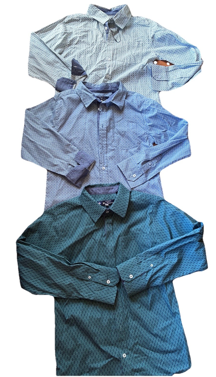 Boys Ben Sherman 10/12 Long Sleeved Button Up Dress Shirt Blue Geometric Collar