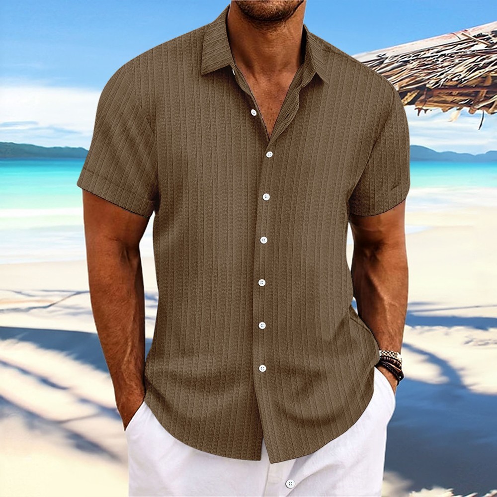 Striped Button Down T Shirts 2025 Men Grandad Summer Short Sleeve Casual Tops