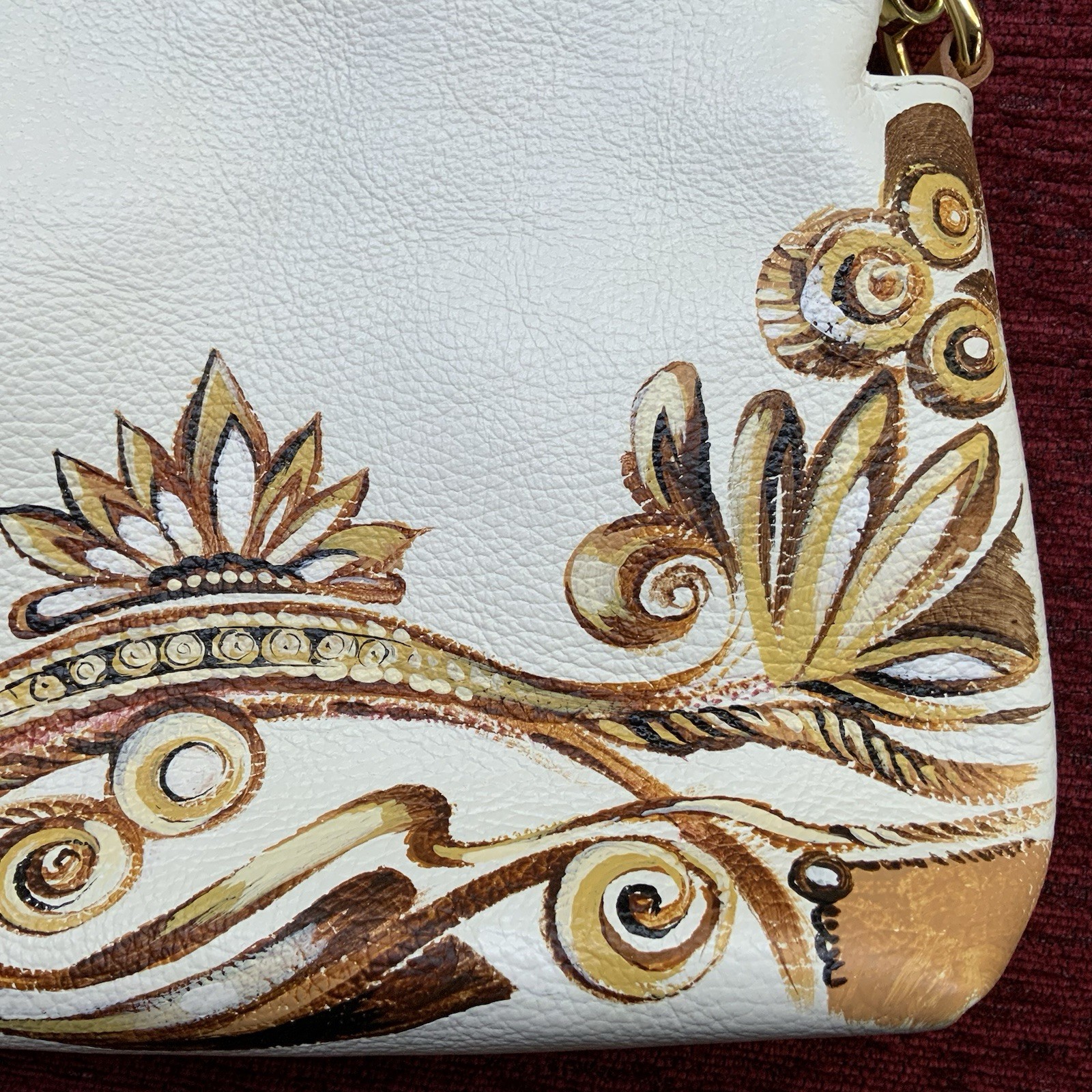 New Valentina Hand Painted Leather Crossbody Bag Floral Ivory Brown Italy
