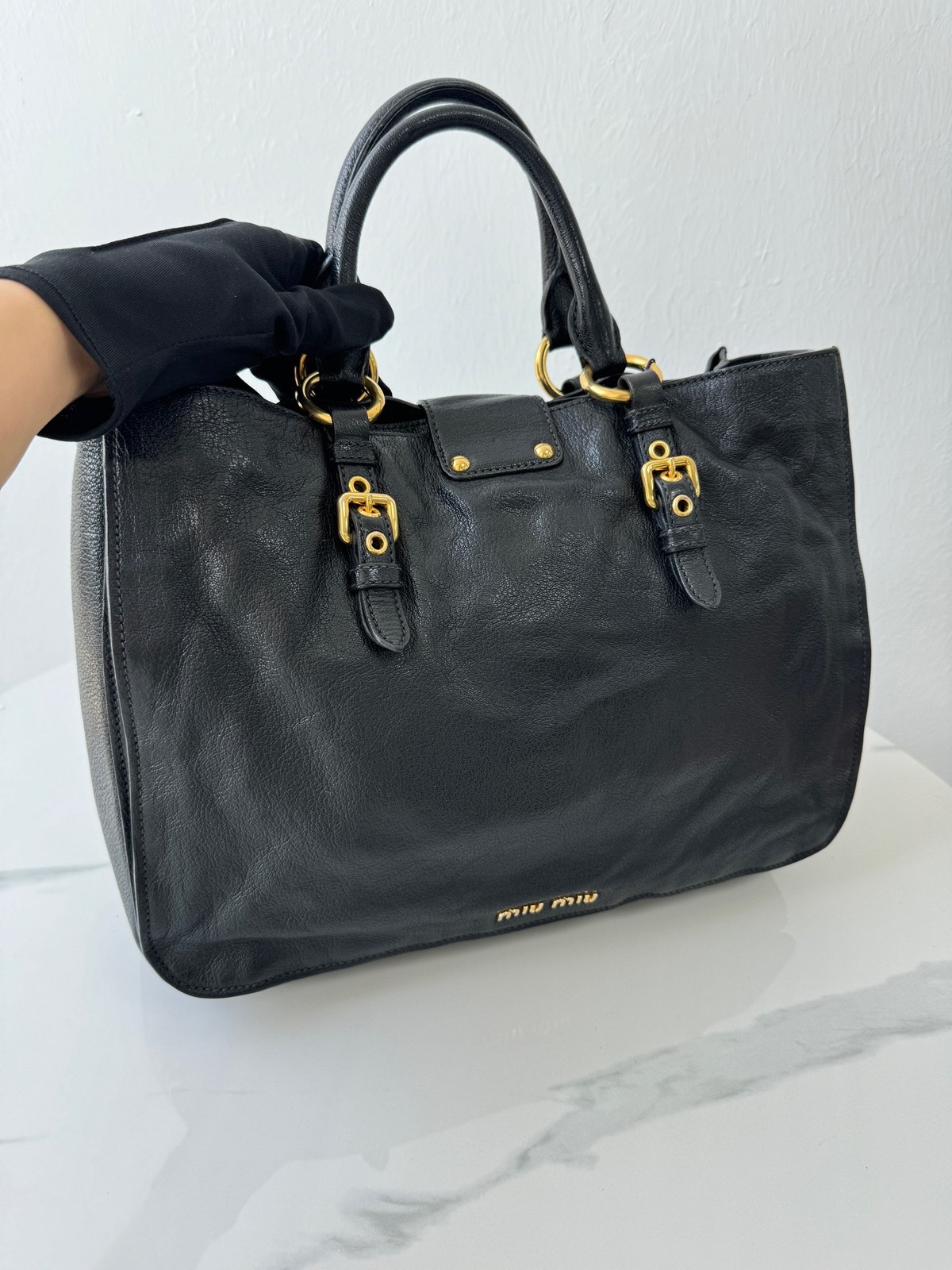 Miu Miu Pre-Owned Authentic Tote Black 34*15 Free Tracked Shipping