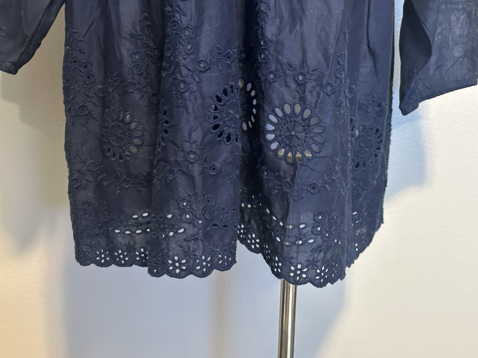 NWT J.JILL Everyday Blouse 3/4 Sleeve Peplum Ruffle V Neck Navy Eyelet Women XLT
