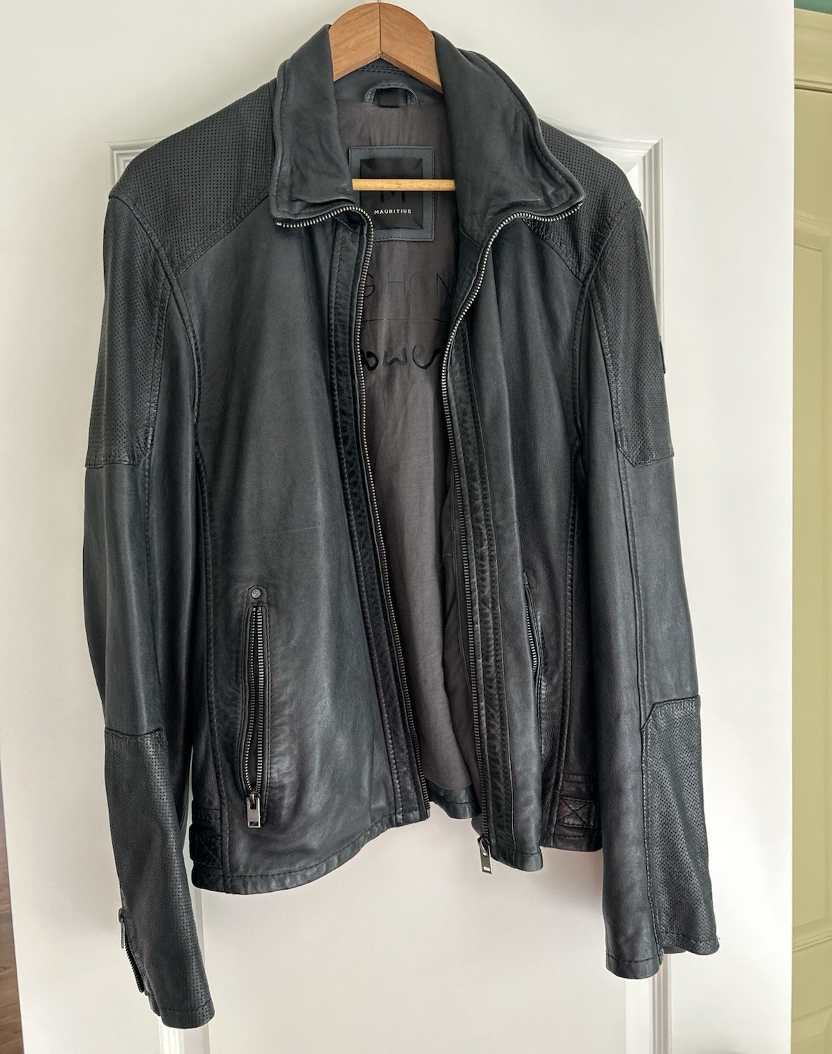 Mauritius Women’s Black Leather Biker Jacket Size S Full Zip Zipped Pockets