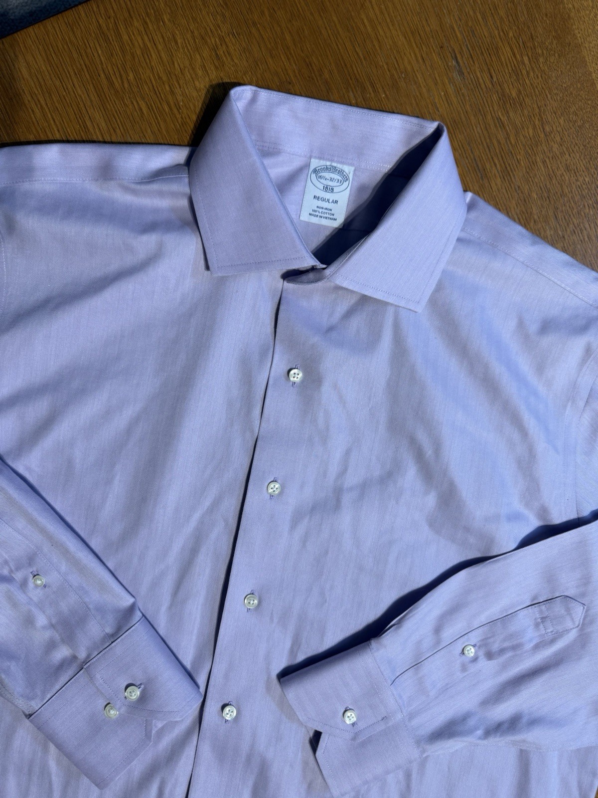 Brooks Brothers 1818 Dress Shirt 16.5 32/33 Purple Herringbone Non Iron Cotton