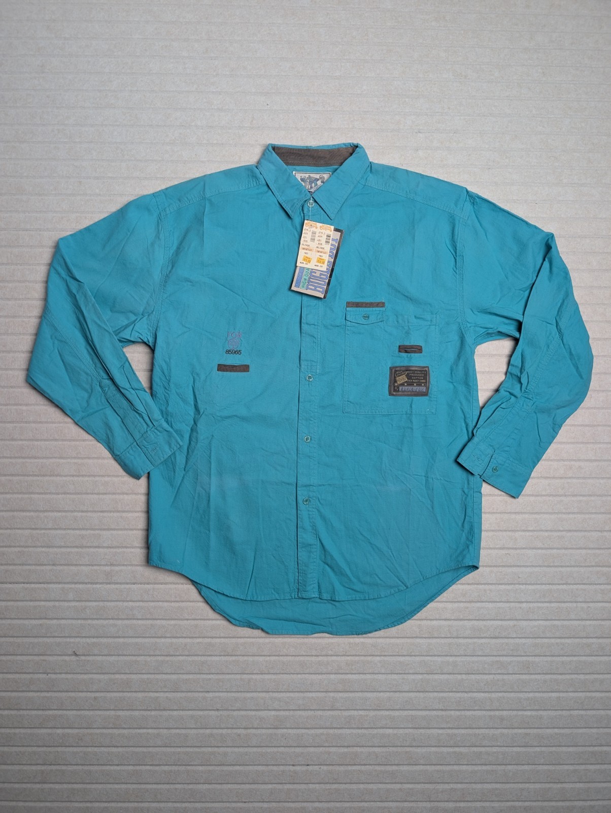 Vintage 90s Bugle Boy Company Teal Button Down Shirt Mens Large Pocket NOS