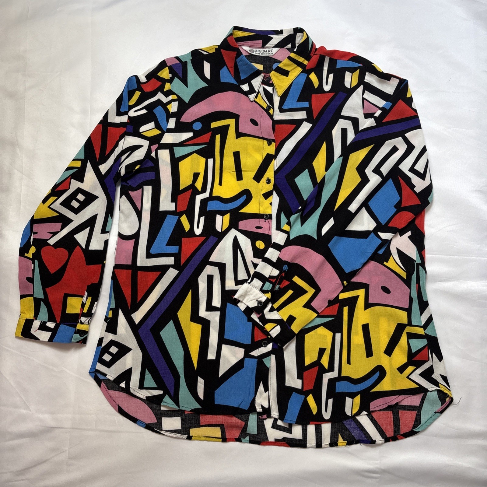 VINTAGE Big Dart Womens Geometric Pop Art Shirt L-XL EUR48 UK18 Y2K Dopamine