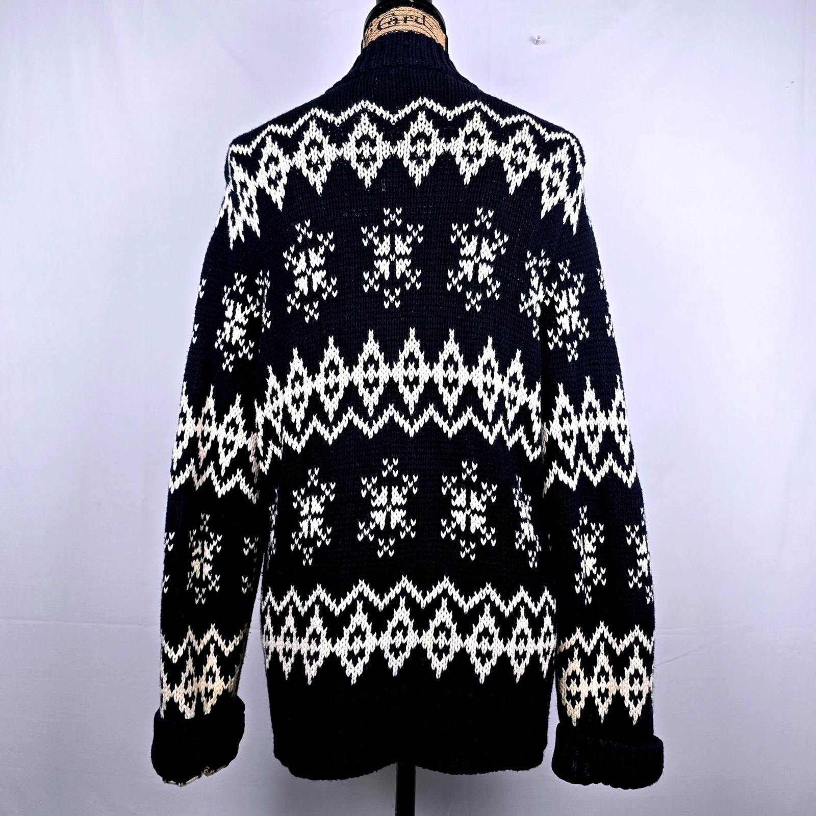 New York & Company Fair Isle Zip Sweater XL Black off White Nordic Snowflake